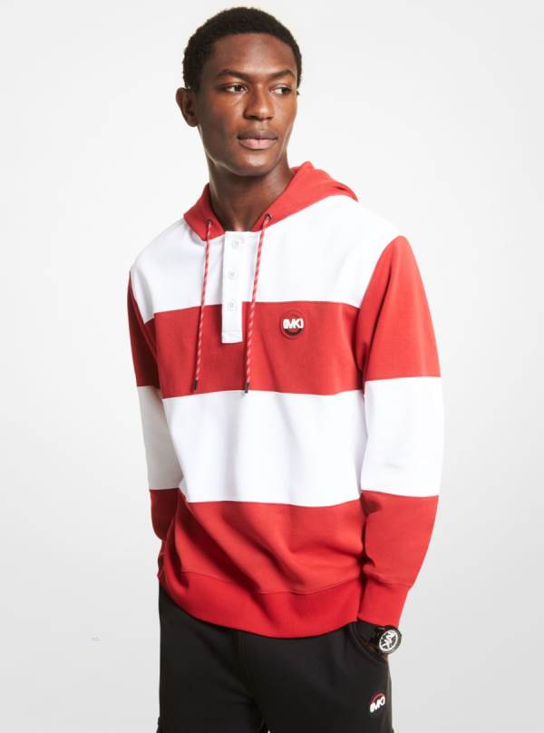 Panske Mikiny S Kapucňou Michael Kors Striped Cotton Blend Rugby Červené - Oblecenie Michael Kors Sleva | CZBKJ-9438